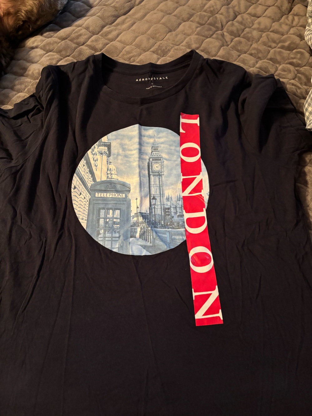 Aeropostale Short Sleeve Tee with Blue London Graphic and Red Accent